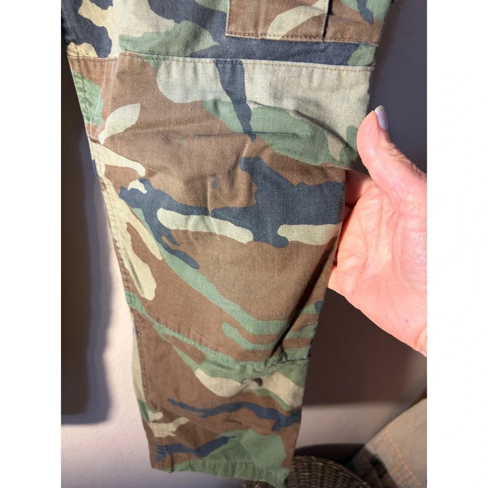 Vintage Woodland Camo Cargo Pants Military Style Tactical Trousers Green Brown